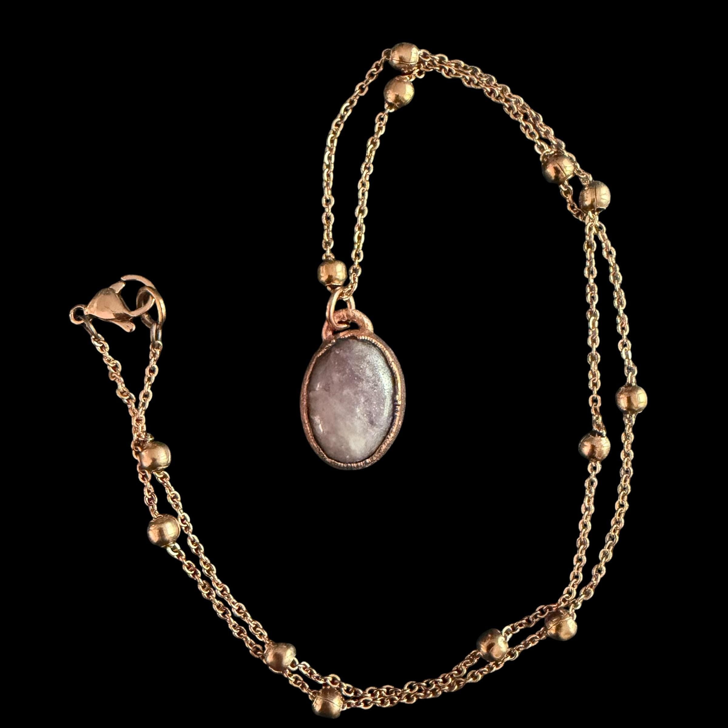 Lepidolite Necklace | Electroformed Copper Pendant | Handmade Lilac Gemstone Jewelry | Boho Calming Crystal Gift