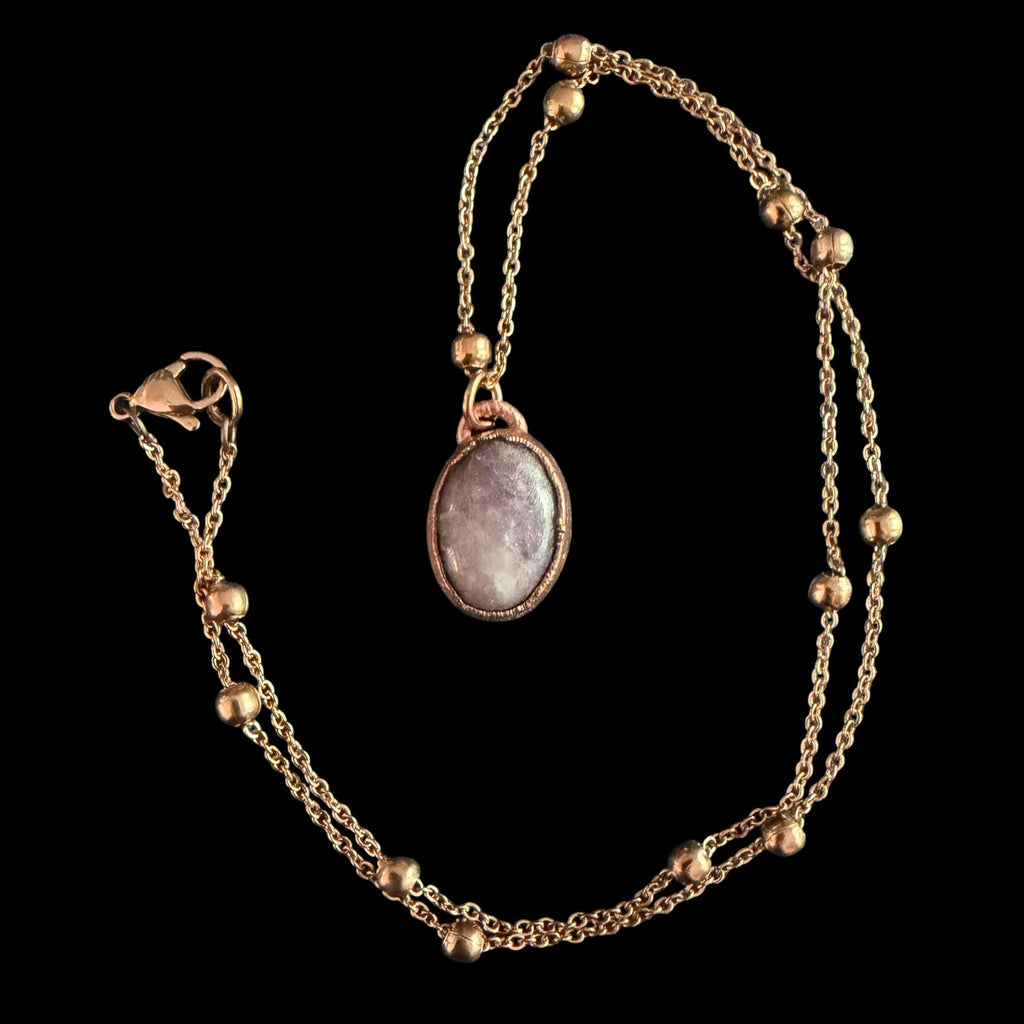 Lepidolite Necklace | Electroformed Copper Pendant | Handmade Lilac Gemstone Jewelry | Boho Calming Crystal Gift