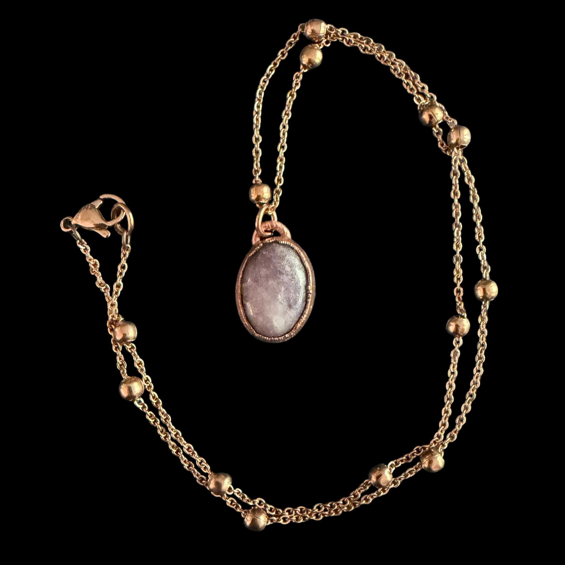 Lepidolite Necklace | Electroformed Copper Pendant | Handmade Lilac Gemstone Jewelry | Boho Calming Crystal Gift