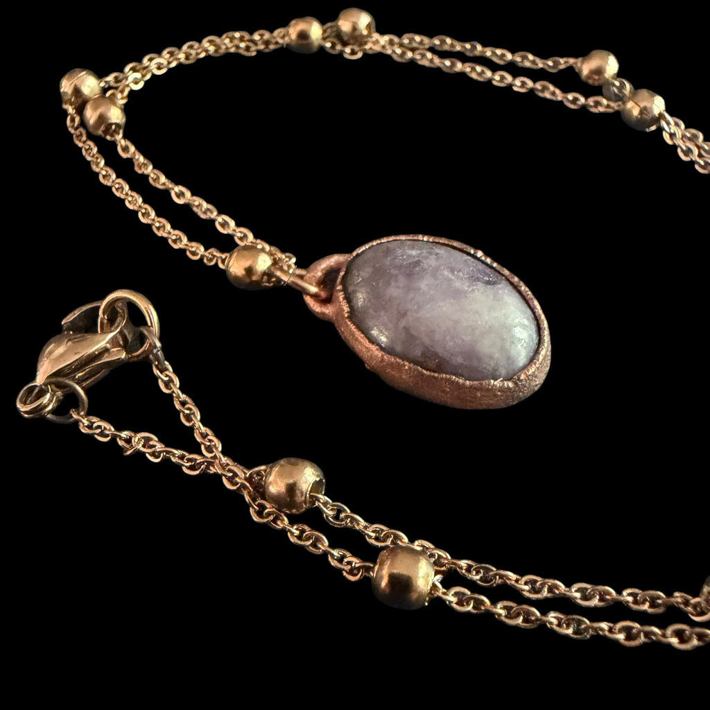 Lepidolite Necklace | Electroformed Copper Pendant | Handmade Lilac Gemstone Jewelry | Boho Calming Crystal Gift