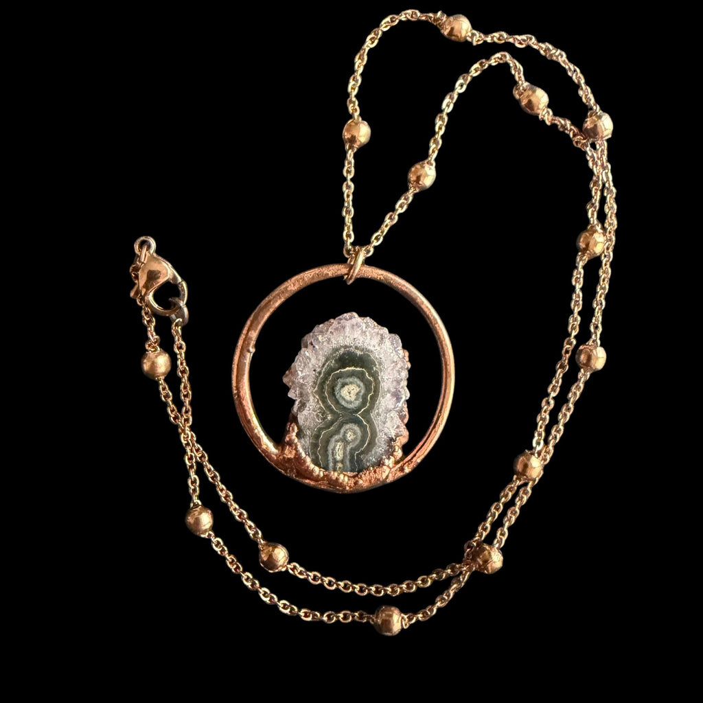 Amethyst Stalactite Slice Necklace | Electroformed Copper Hoop Pendant | Handmade Druzy Crystal Jewelry | Boho Gift