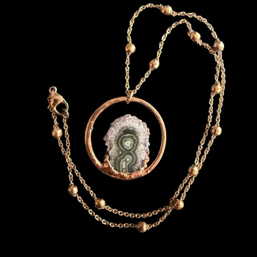 Amethyst Stalactite Slice Necklace | Electroformed Copper Hoop Pendant | Handmade Druzy Crystal Jewelry | Boho Gift