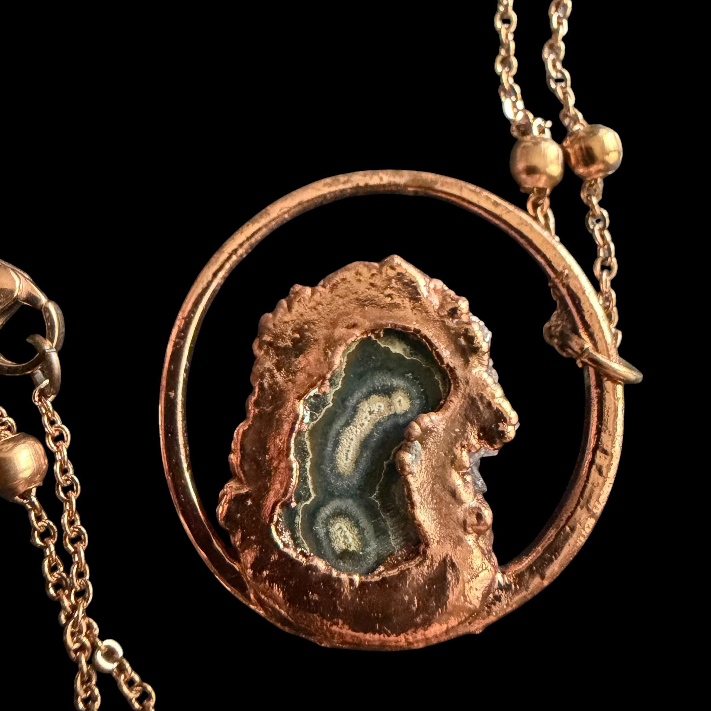 Amethyst Stalactite Slice Necklace | Electroformed Copper Hoop Pendant | Handmade Druzy Crystal Jewelry | Boho Gift