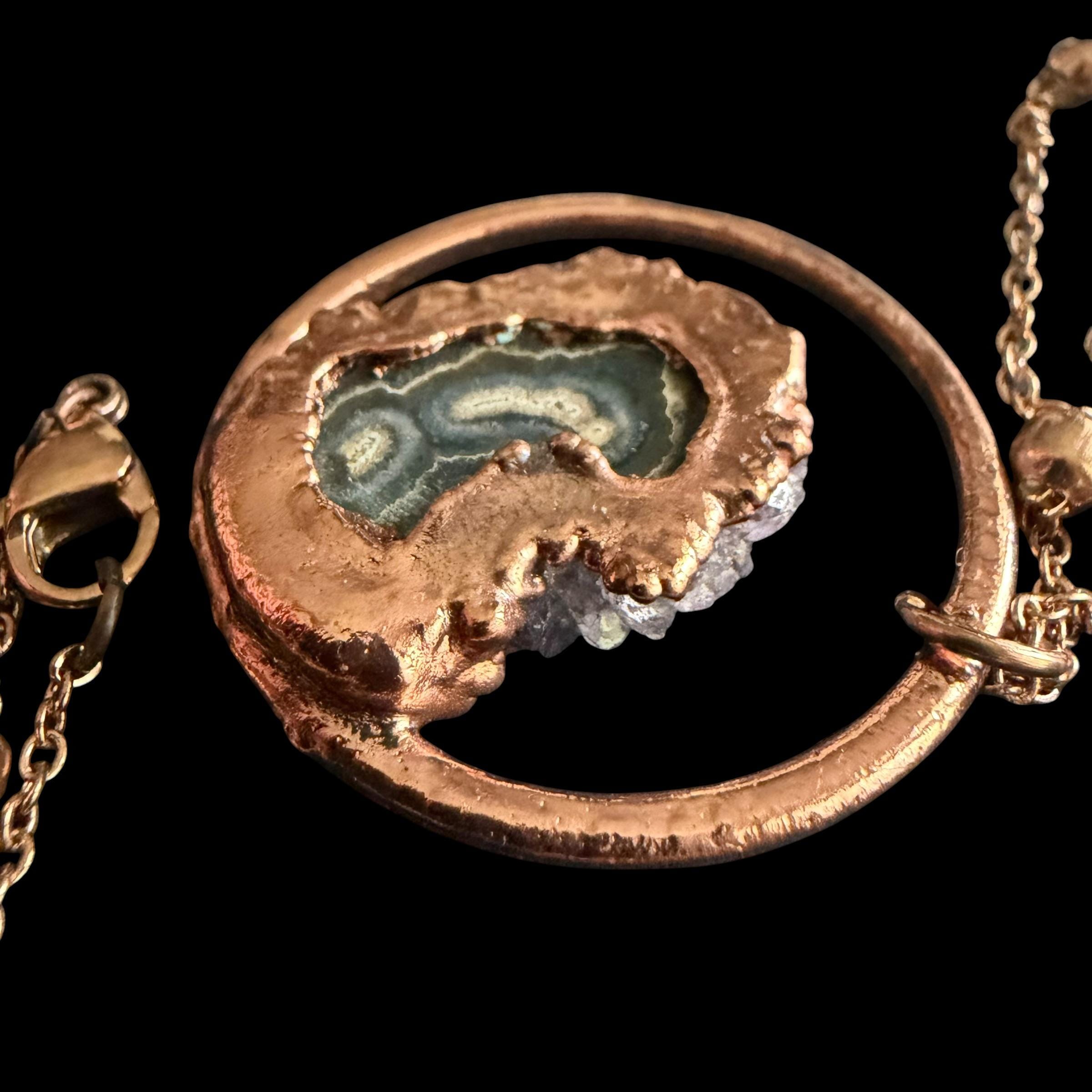 Amethyst Stalactite Slice Necklace | Electroformed Copper Hoop Pendant | Handmade Druzy Crystal Jewelry | Boho Gift