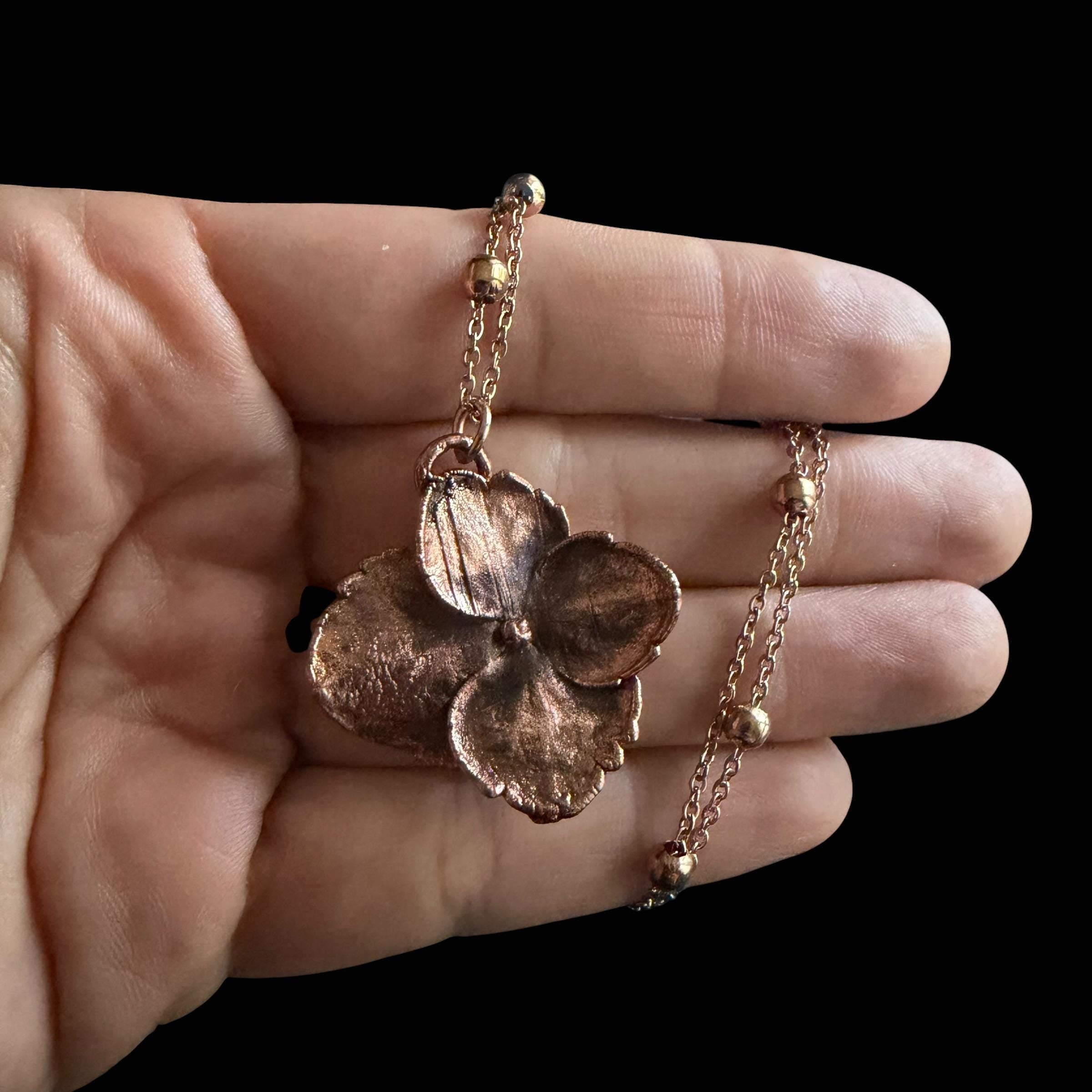 Real Hydrangea Flower Necklace | Electroformed Copper Pendant | Preserved Botanical Jewelry | Boho Nature Gift