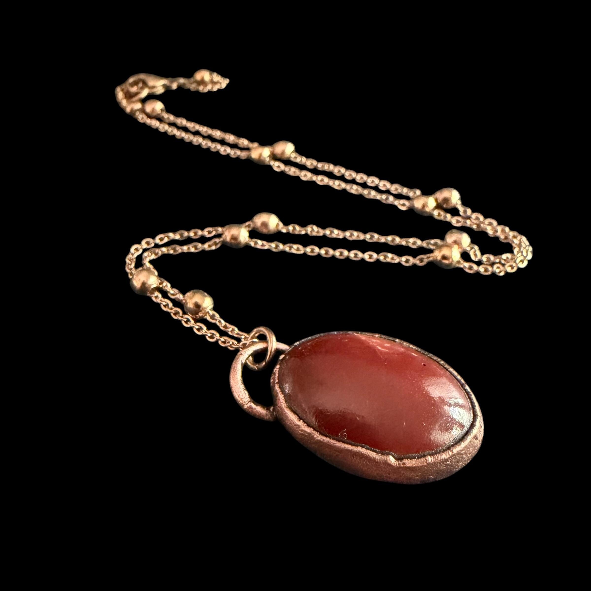 Red Agate Necklace | Electroformed Copper Pendant | Handmade Gemstone Jewelry | Boho Grounding Crystal Gift