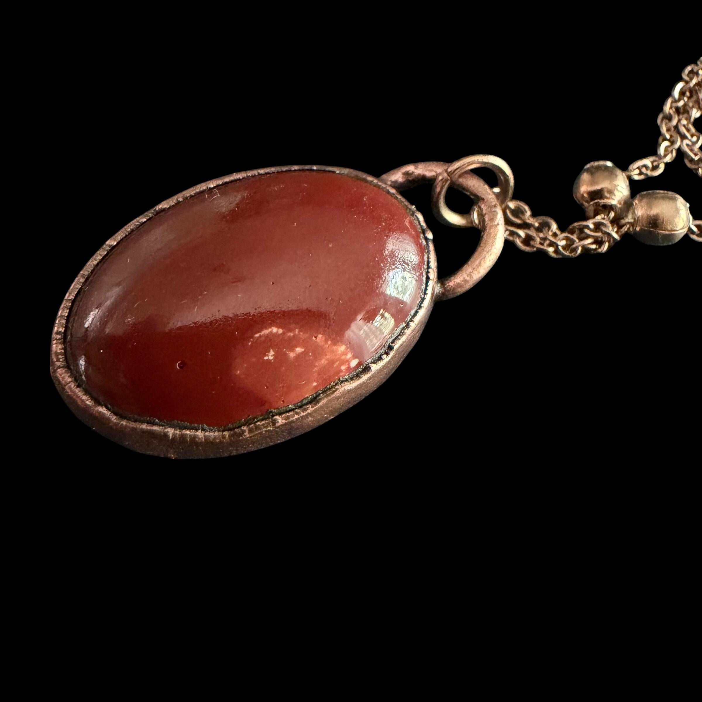 Red Agate Necklace | Electroformed Copper Pendant | Handmade Gemstone Jewelry | Boho Grounding Crystal Gift