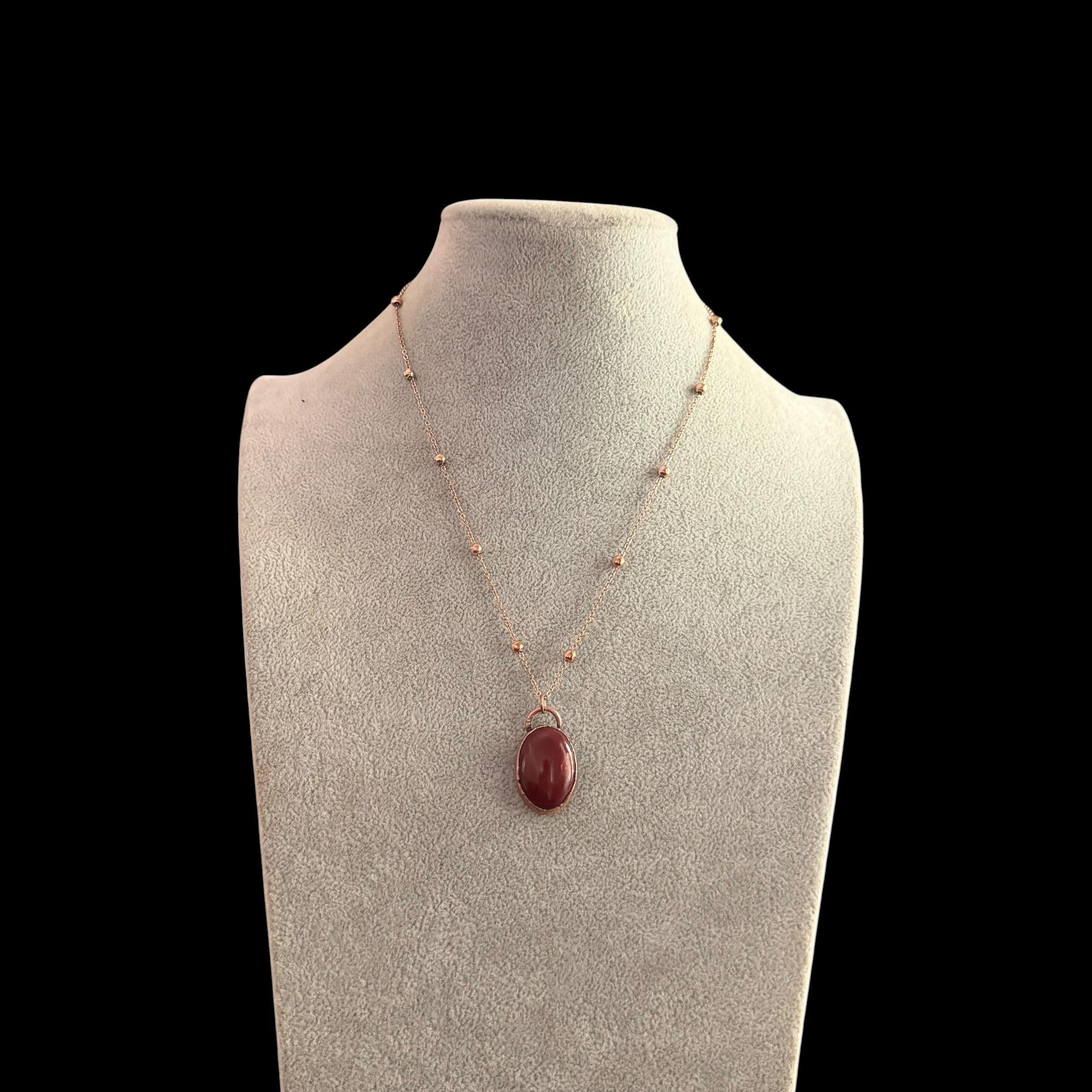 Red Agate Necklace | Electroformed Copper Pendant | Handmade Gemstone Jewelry | Boho Grounding Crystal Gift