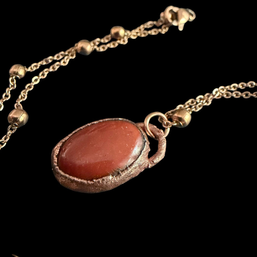 Red Jasper Necklace | Electroformed Copper Pendant | Handmade Gemstone Jewelry | Boho Strength Crystal Gift