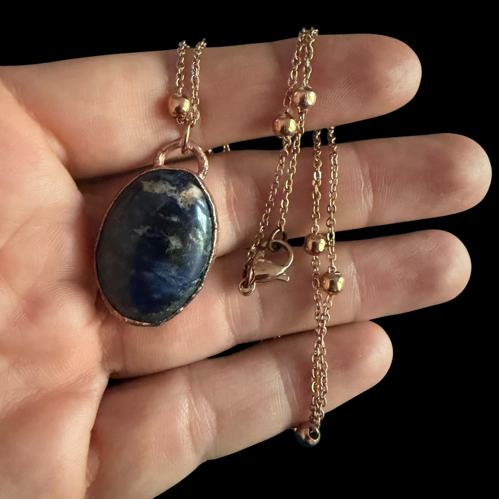 Sodalite Necklace | Electroformed Copper Pendant | Handmade Blue Gemstone Jewelry | Boho Truth Crystal Gift