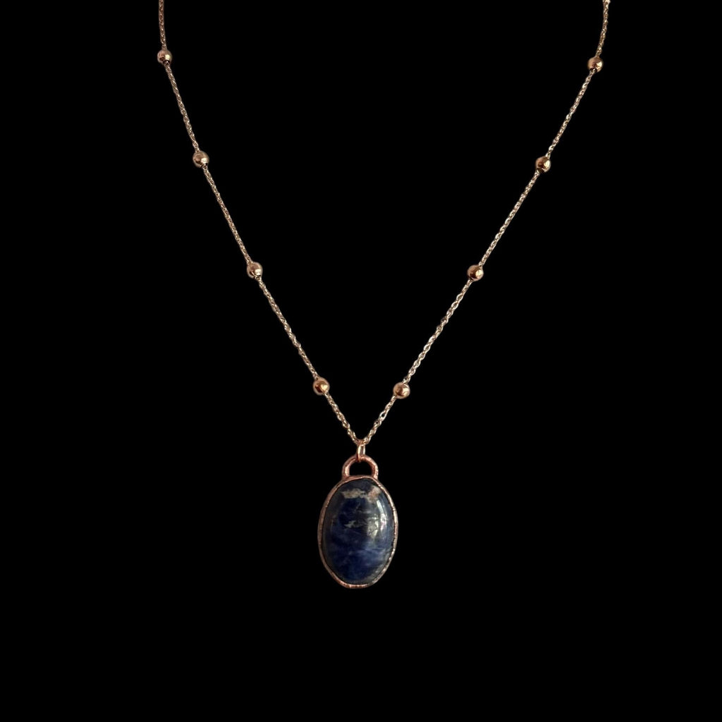 Sodalite Necklace | Electroformed Copper Pendant | Handmade Blue Gemstone Jewelry | Boho Truth Crystal Gift