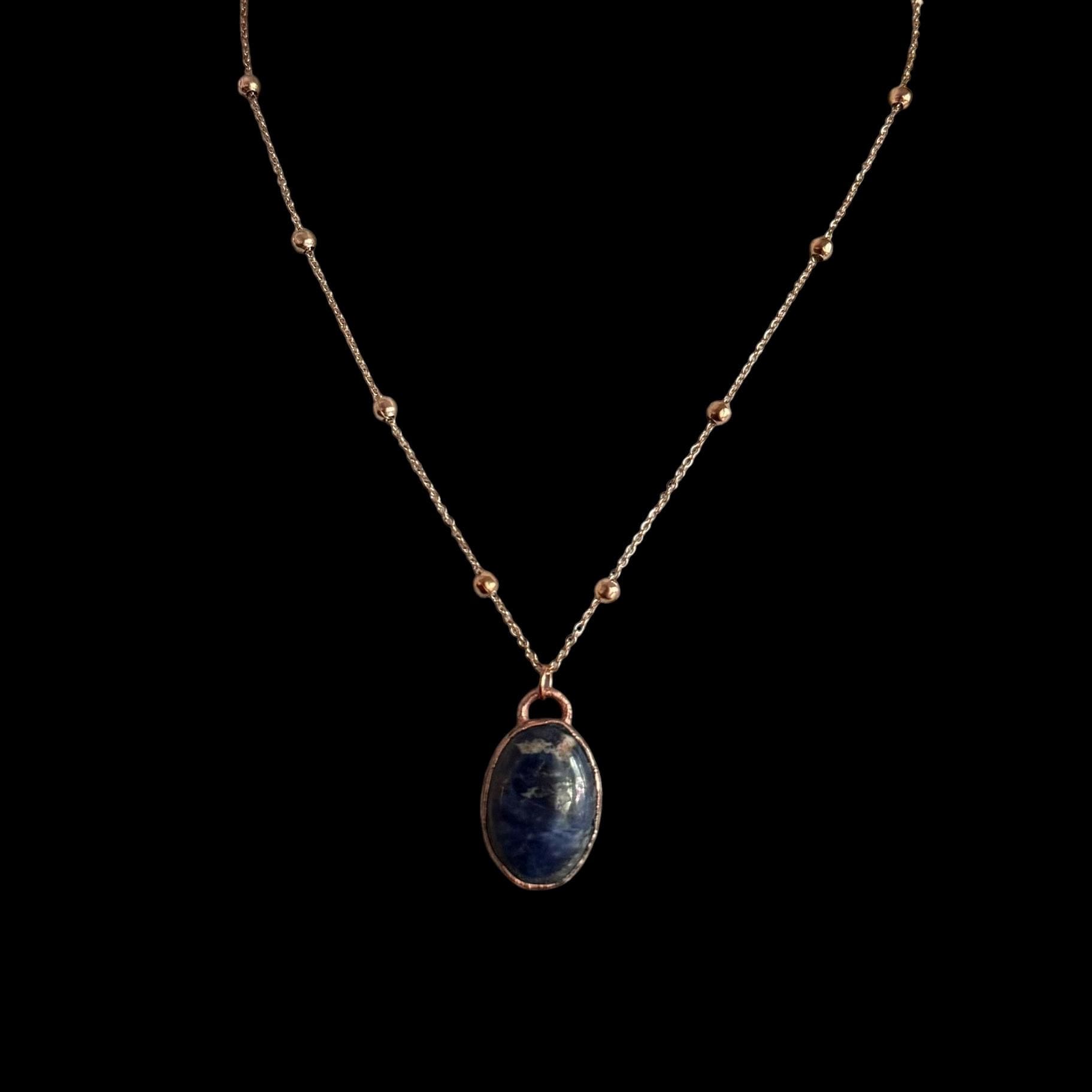 Sodalite Necklace | Electroformed Copper Pendant | Handmade Blue Gemstone Jewelry | Boho Truth Crystal Gift