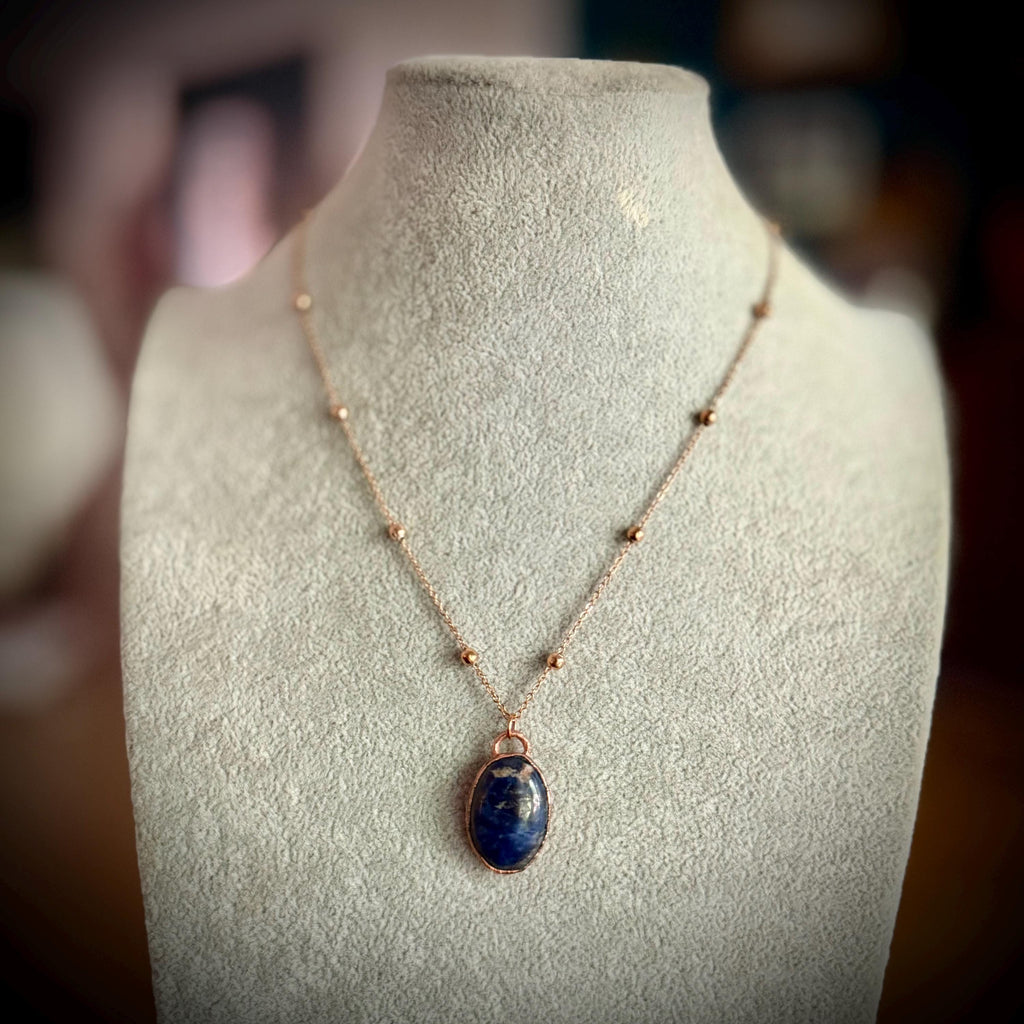 Sodalite Necklace | Electroformed Copper Pendant | Handmade Blue Gemstone Jewelry | Boho Truth Crystal Gift