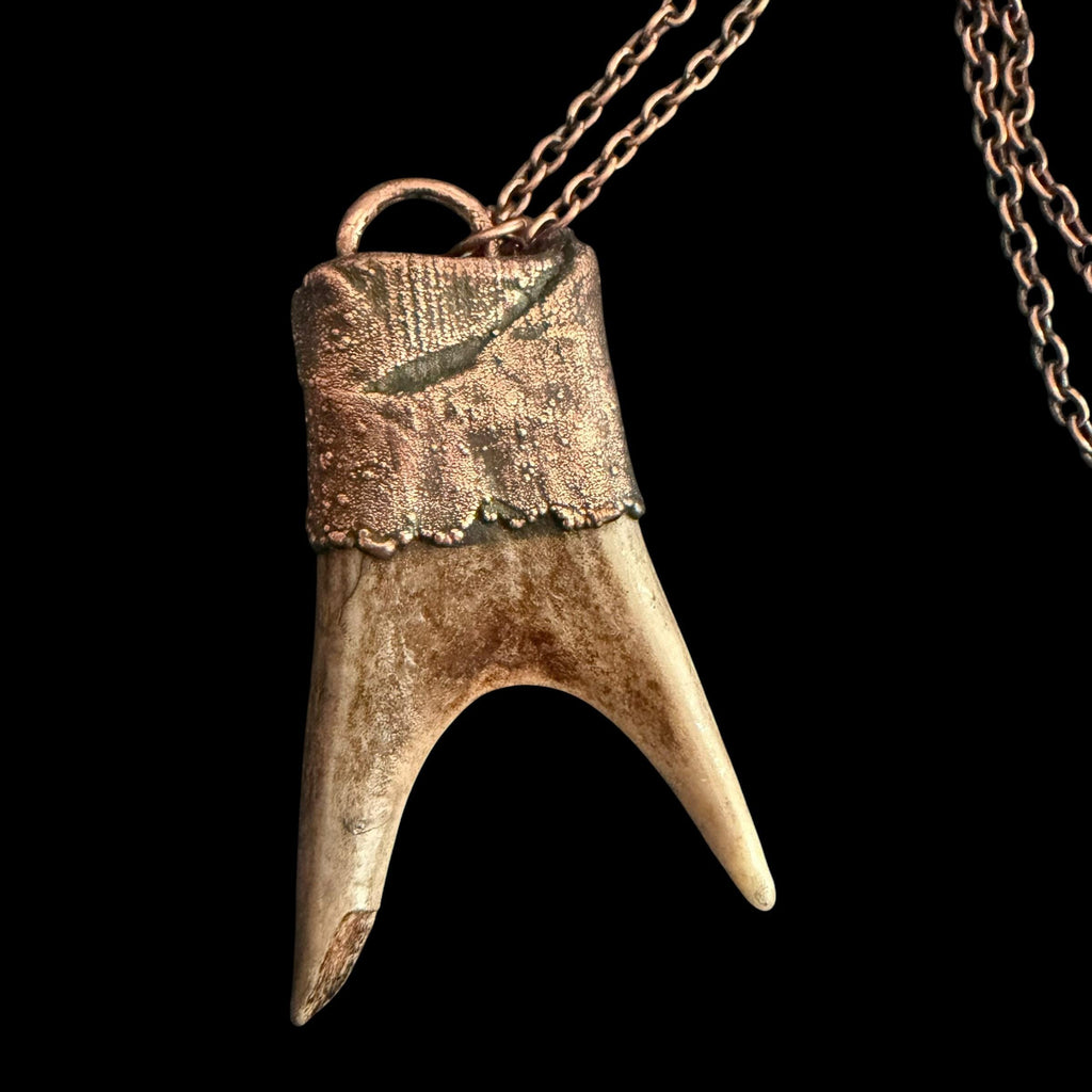 Labradorite & Obsidian Antler Necklace | Electroformed Copper Deer Antler Pendant | Handmade Boho Crystal Jewelry | Witchy Gift