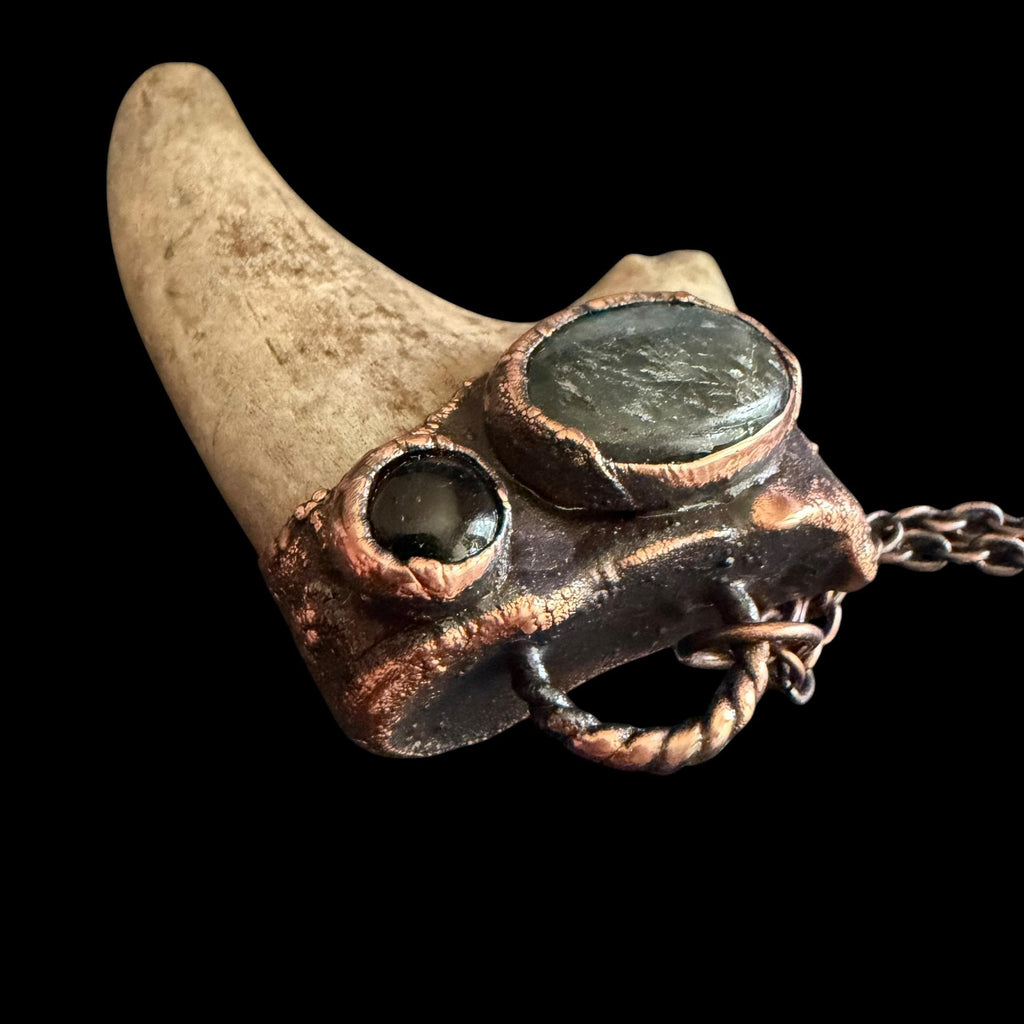 Labradorite & Obsidian Antler Necklace | Electroformed Copper Deer Antler Pendant | Handmade Boho Crystal Jewelry | Witchy Gift