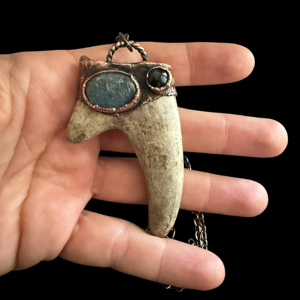 Labradorite & Obsidian Antler Necklace | Electroformed Copper Deer Antler Pendant | Handmade Boho Crystal Jewelry | Witchy Gift