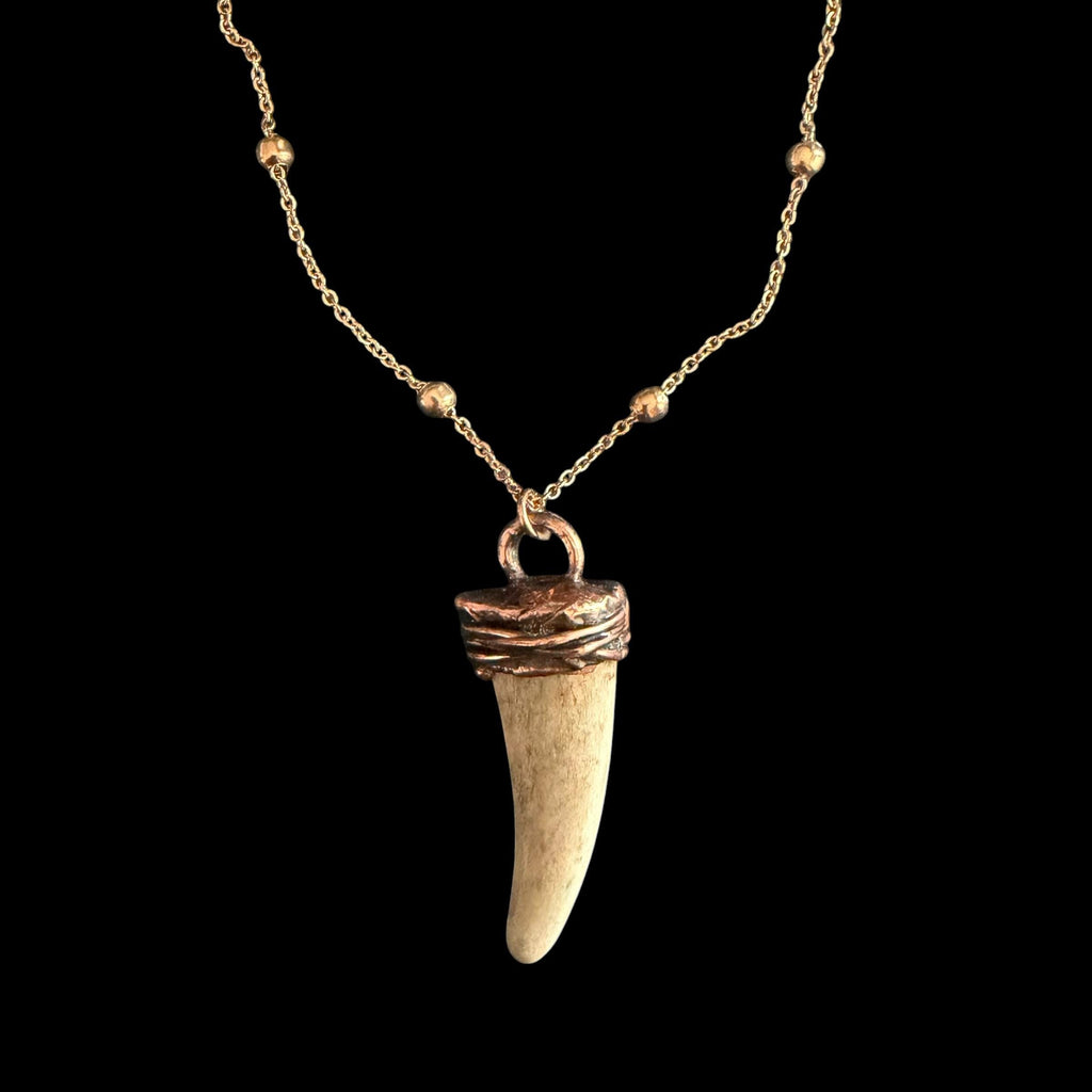 Real Antler Tip Necklace | Electroformed Copper Pendant | Handmade Boho Antler Jewelry | Rose Gold Chain | Rustic Nature Gift