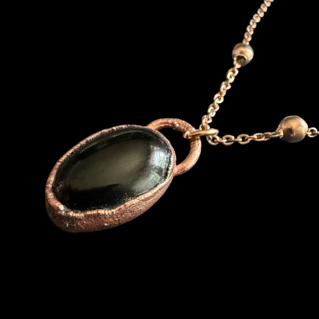 Black Obsidian Necklace | Electroformed Copper Pendant | Handmade Boho Crystal Jewelry | Rose Gold Chain | Protection Gift