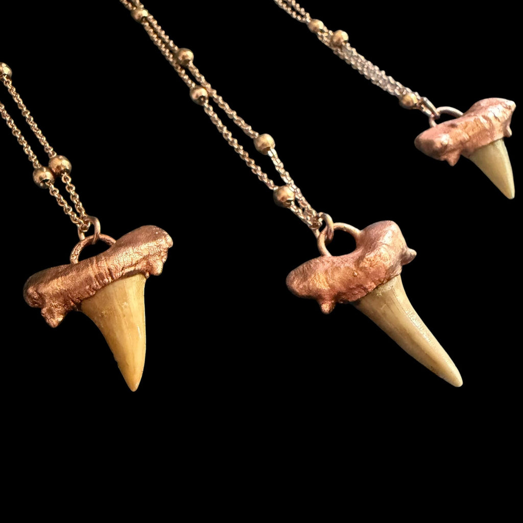 Real Shark Tooth Necklace | Electroformed Copper Pendant | Handmade Boho Beach Jewelry | Rose Gold Chain | Ocean Gift
