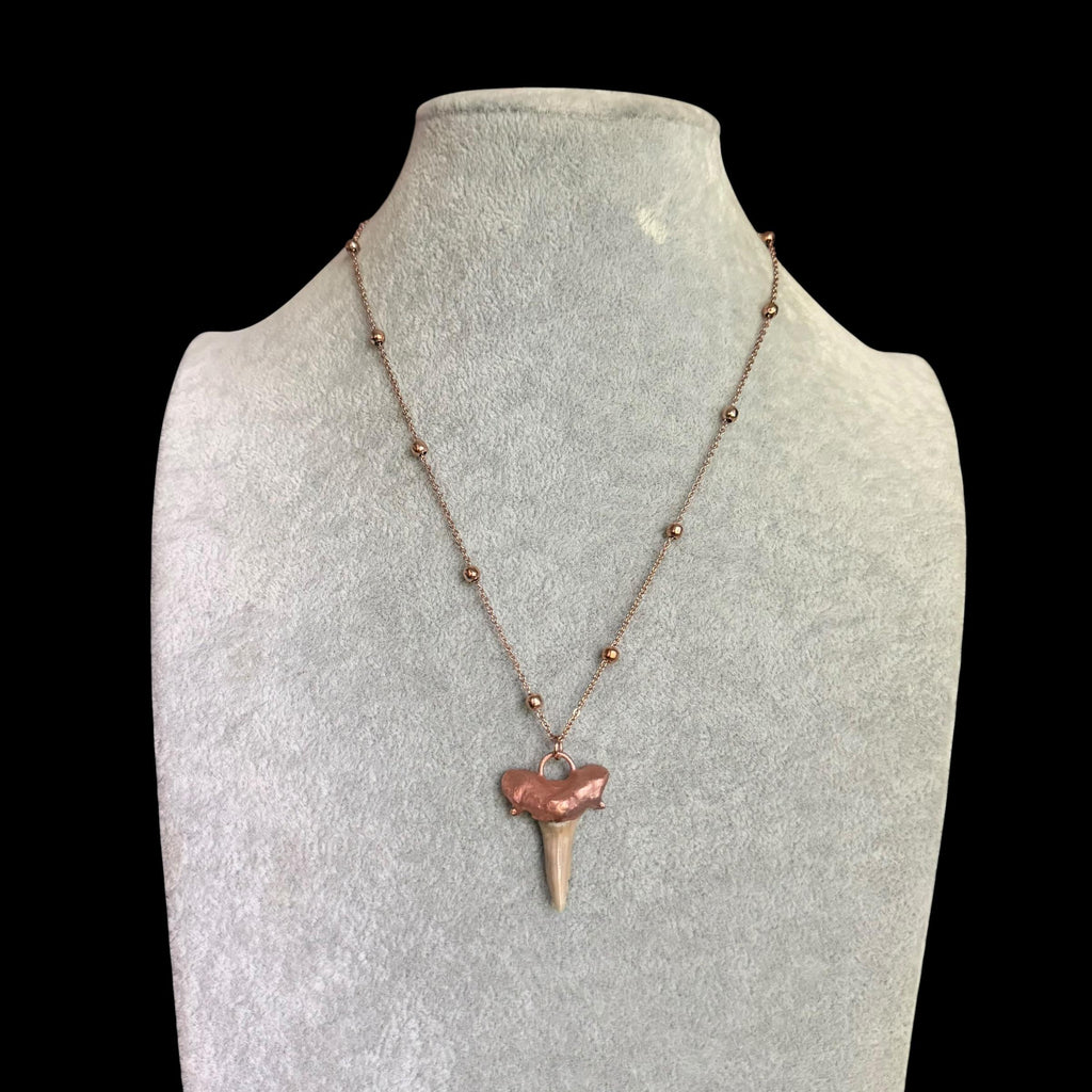 Real Shark Tooth Necklace | Electroformed Copper Pendant | Handmade Boho Beach Jewelry | Rose Gold Chain | Ocean Gift