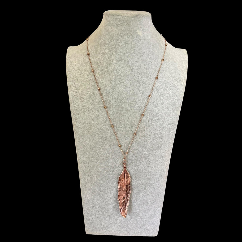 Real Feather Necklace Electroformed in Copper | Boho Feather Pendant | Handmade Nature Jewelry | Long Layering Necklace