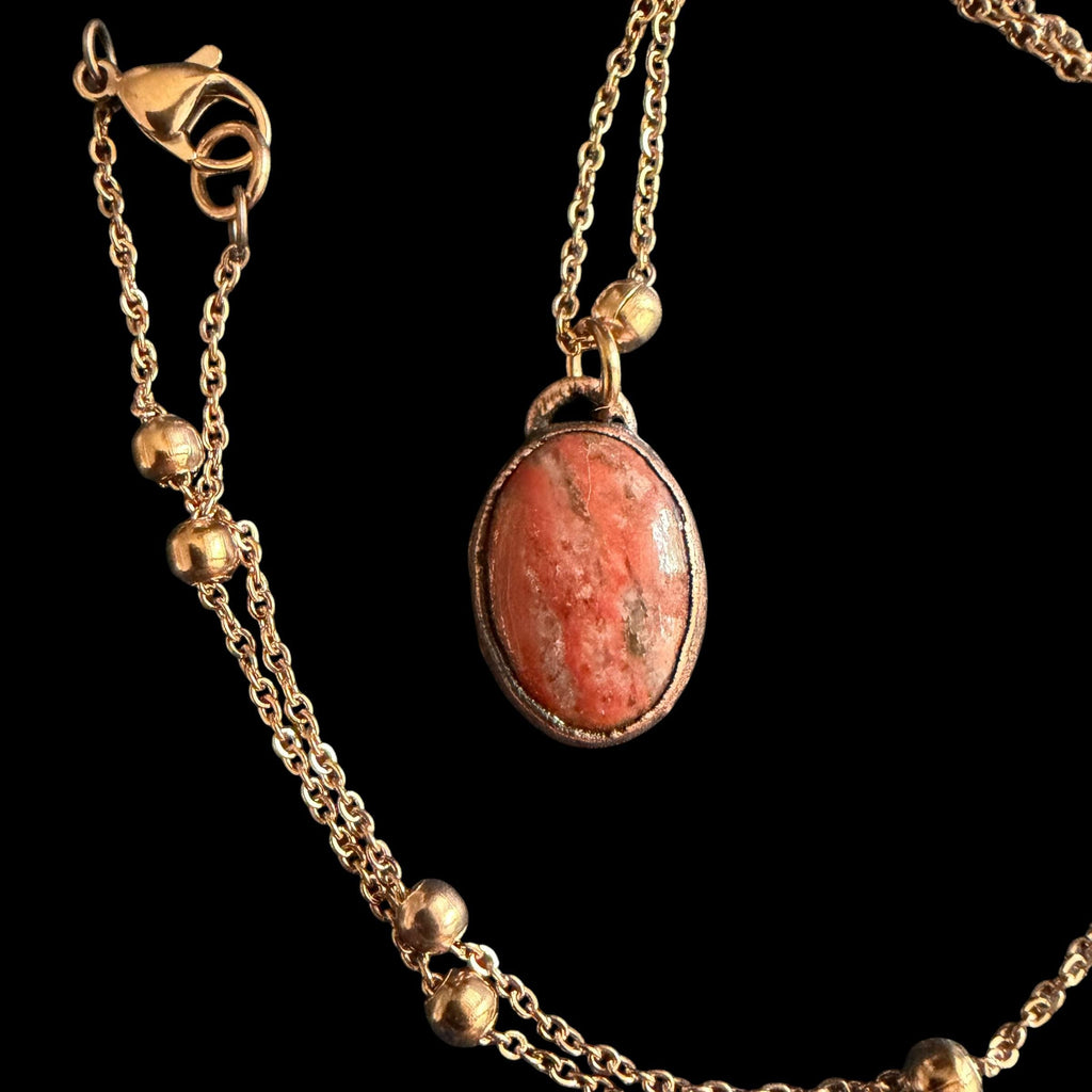 Red Banded Agate Necklace | Electroformed Copper Pendant | Handmade Crystal Jewelry | Boho Grounding Necklace