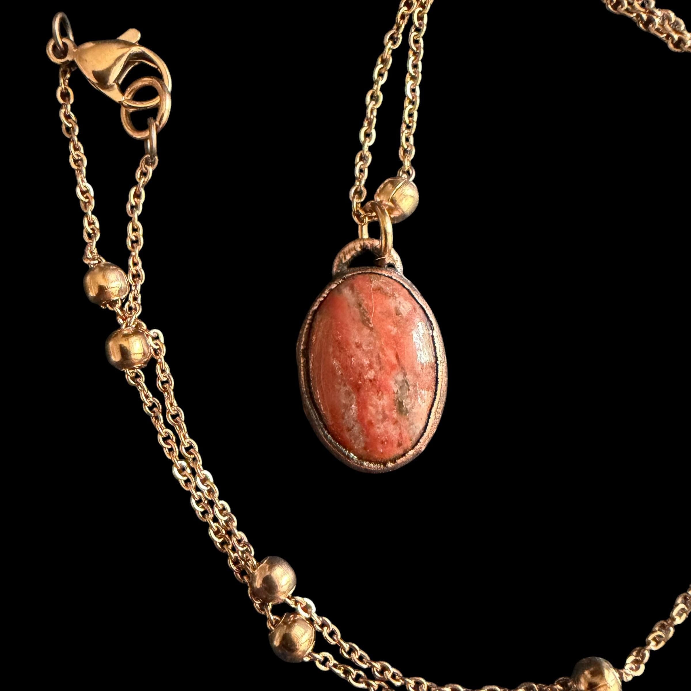 Red Banded Agate Necklace | Electroformed Copper Pendant | Handmade Crystal Jewelry | Boho Grounding Necklace