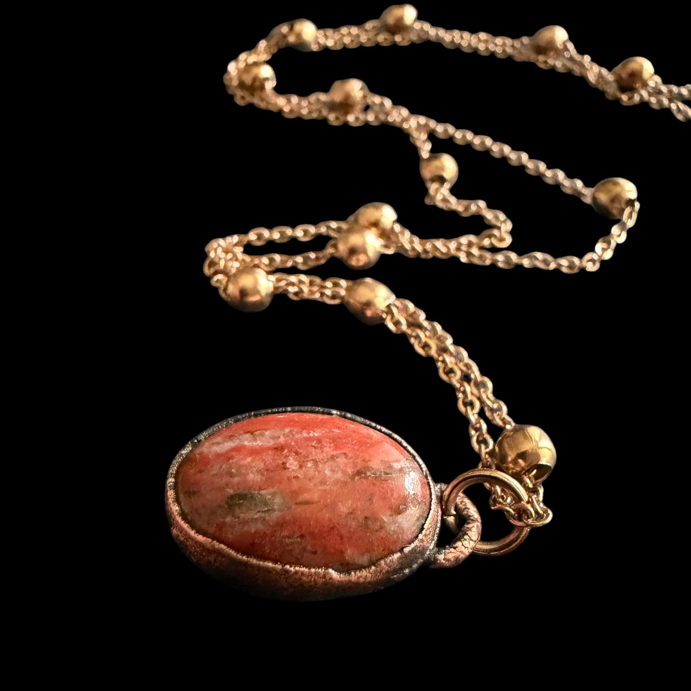 Red Banded Agate Necklace | Electroformed Copper Pendant | Handmade Crystal Jewelry | Boho Grounding Necklace
