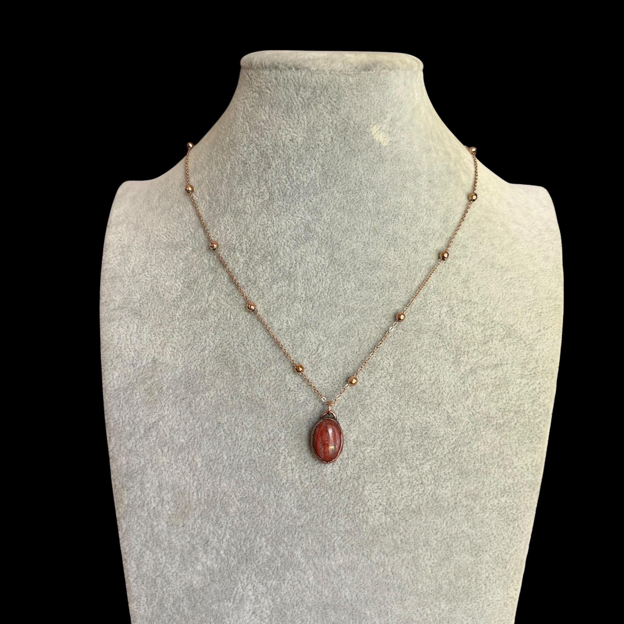 Red Banded Agate Necklace | Electroformed Copper Pendant | Handmade Crystal Jewelry | Boho Grounding Necklace