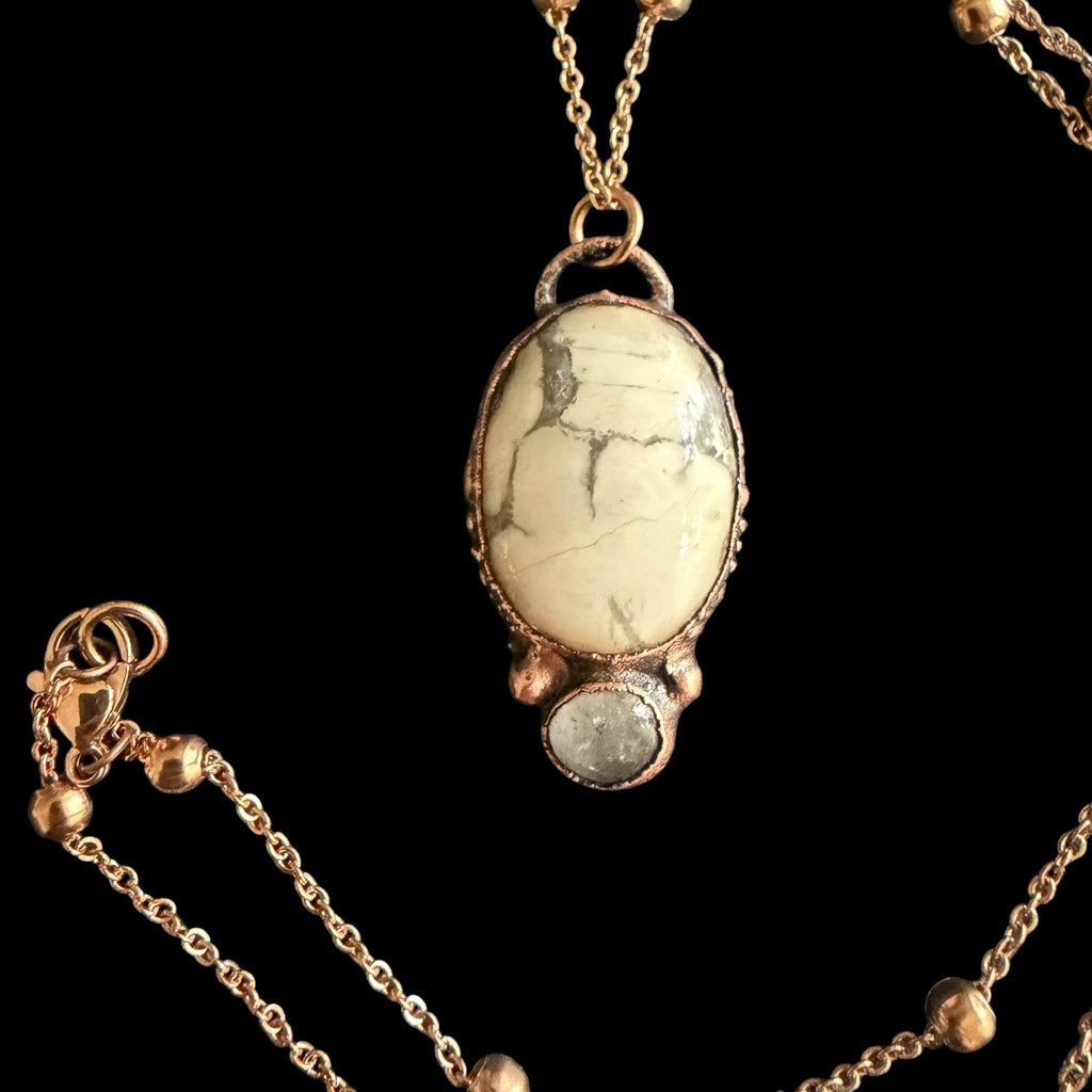 Howlite and Quartz Necklace | Electroformed Copper Pendant | Handmade Crystal Jewelry | Boho Calming Necklace