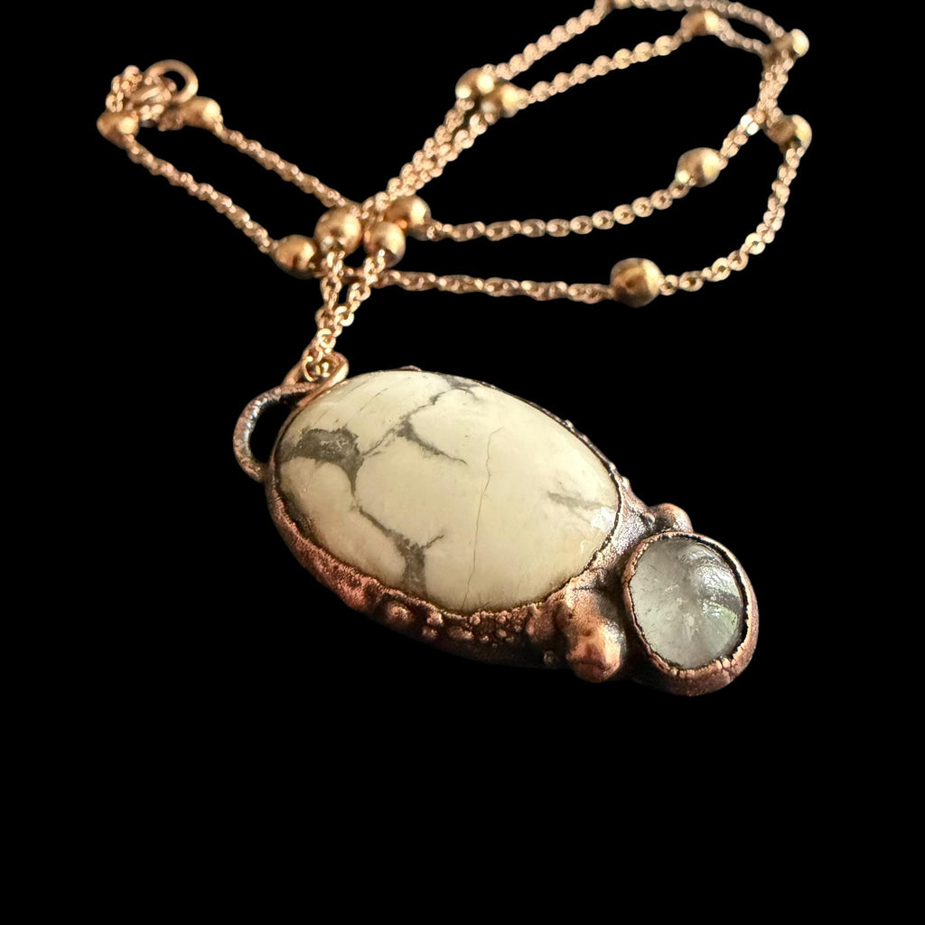 Howlite and Quartz Necklace | Electroformed Copper Pendant | Handmade Crystal Jewelry | Boho Calming Necklace
