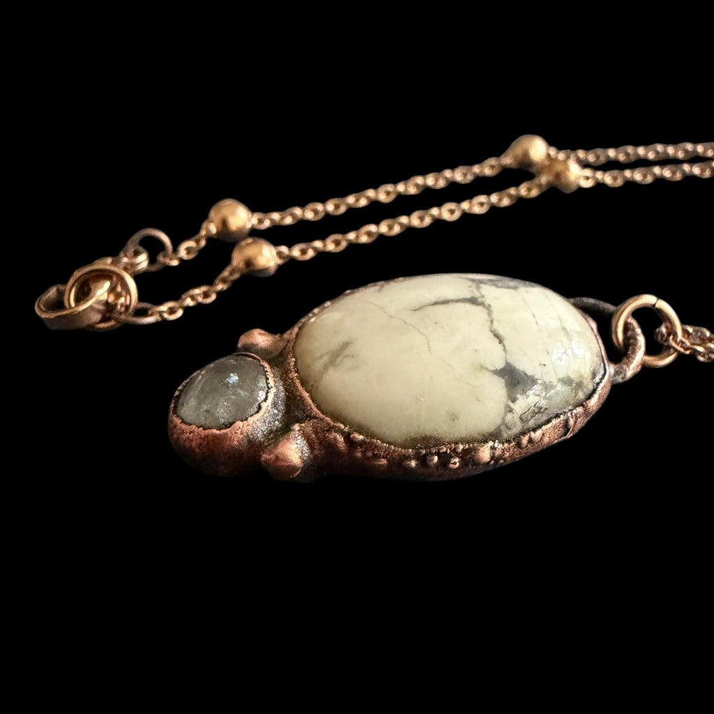 Howlite and Quartz Necklace | Electroformed Copper Pendant | Handmade Crystal Jewelry | Boho Calming Necklace