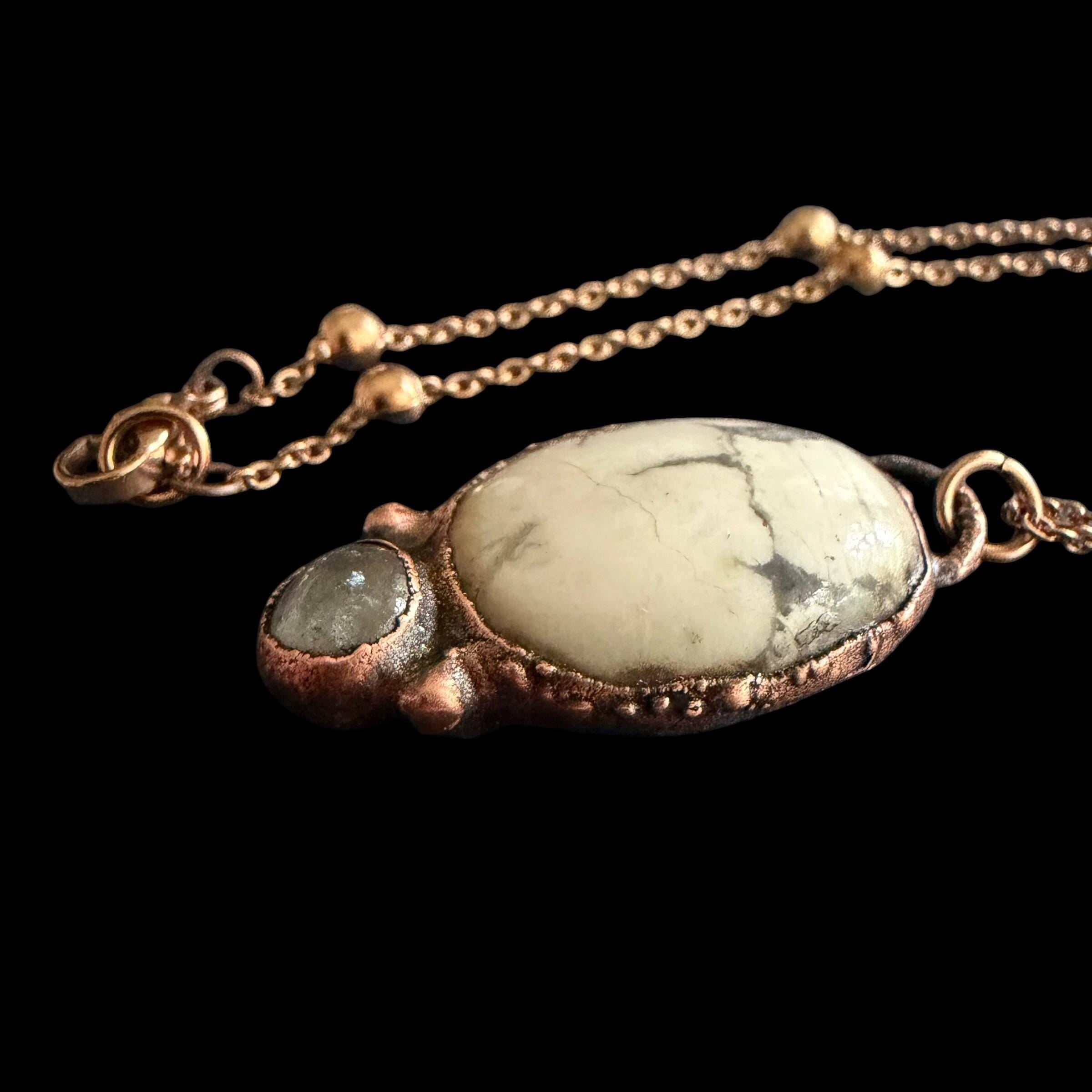 Howlite and Quartz Necklace | Electroformed Copper Pendant | Handmade Crystal Jewelry | Boho Calming Necklace