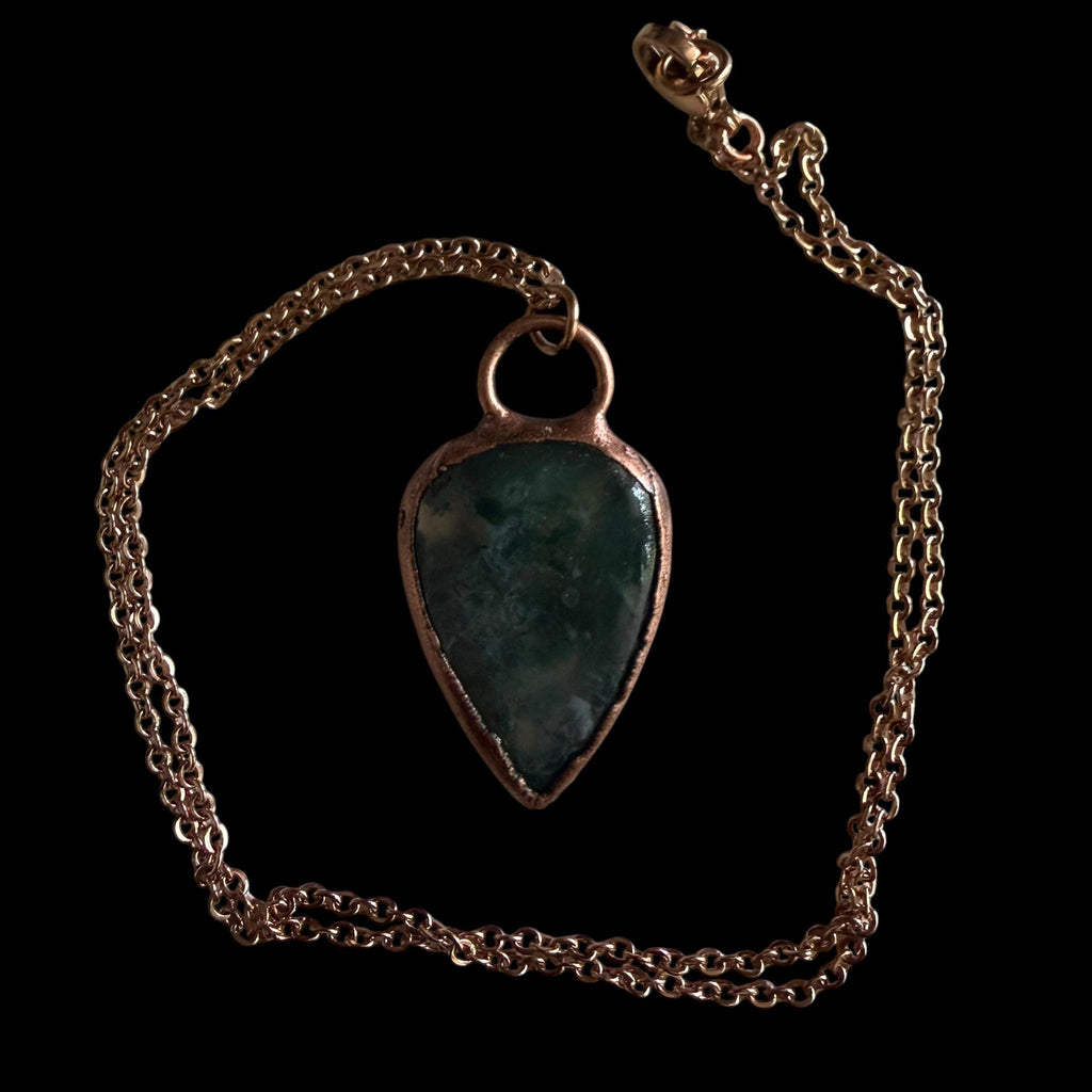 Moss Agate Necklace | Electroformed Copper Pendant | Handmade Crystal Jewelry | Boho Nature Necklace
