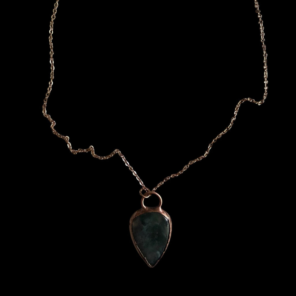 Moss Agate Necklace | Electroformed Copper Pendant | Handmade Crystal Jewelry | Boho Nature Necklace