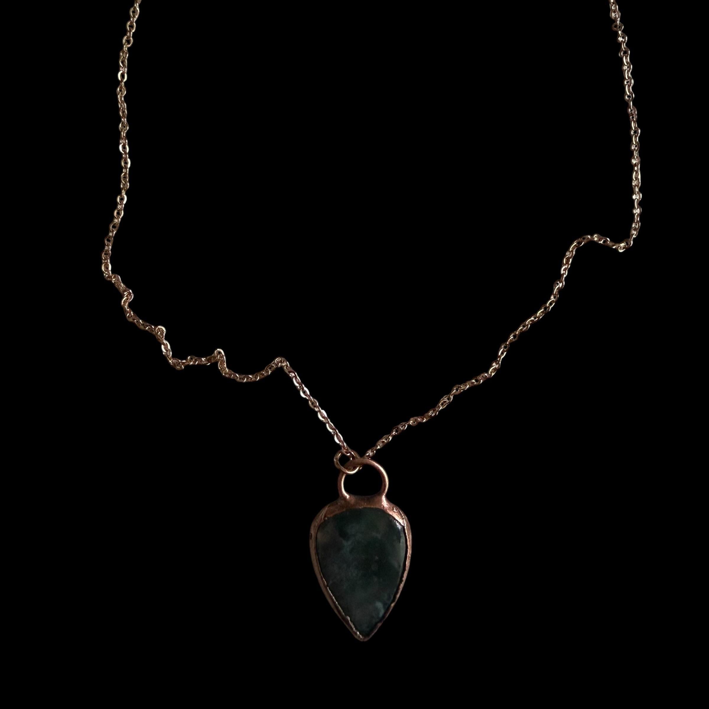 Moss Agate Necklace | Electroformed Copper Pendant | Handmade Crystal Jewelry | Boho Nature Necklace