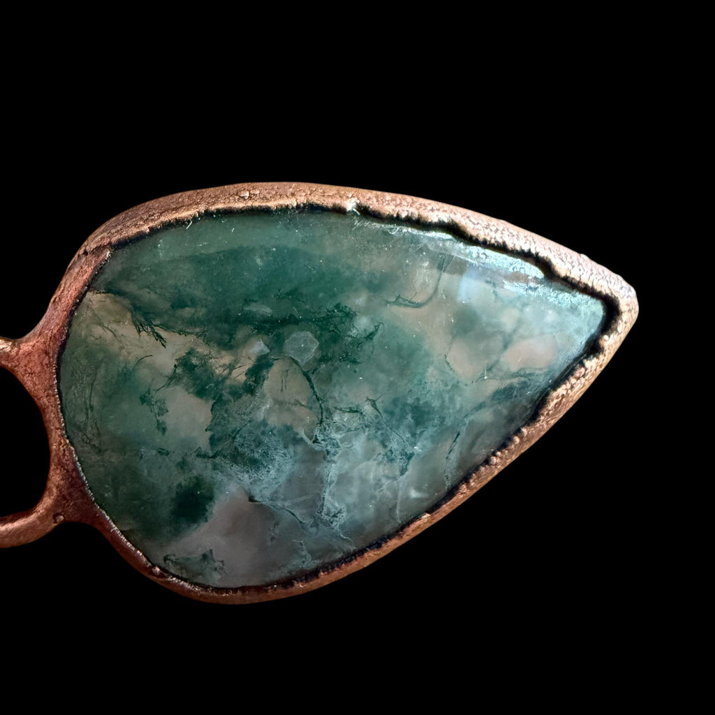 Moss Agate Necklace | Electroformed Copper Pendant | Handmade Crystal Jewelry | Boho Nature Necklace
