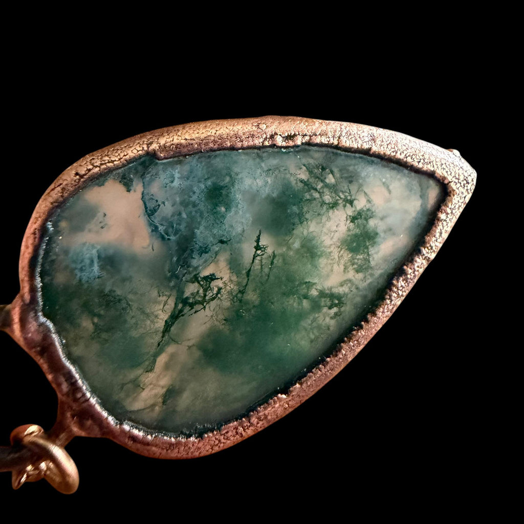 Moss Agate Necklace | Electroformed Copper Pendant | Handmade Crystal Jewelry | Boho Nature Necklace