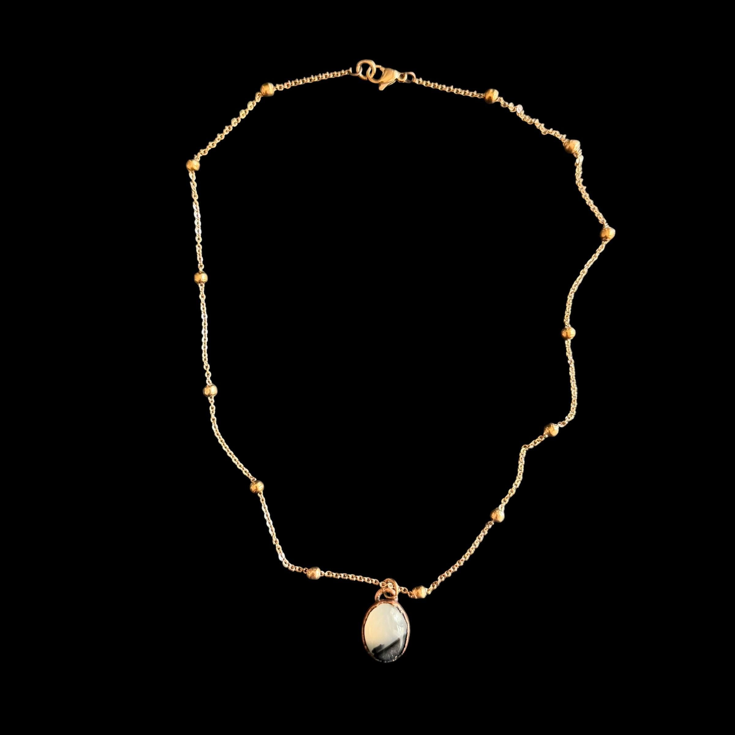 Picture Agate Necklace | Electroformed Copper Pendant | Handmade Crystal Jewelry | Boho Scenic Landscape Necklace