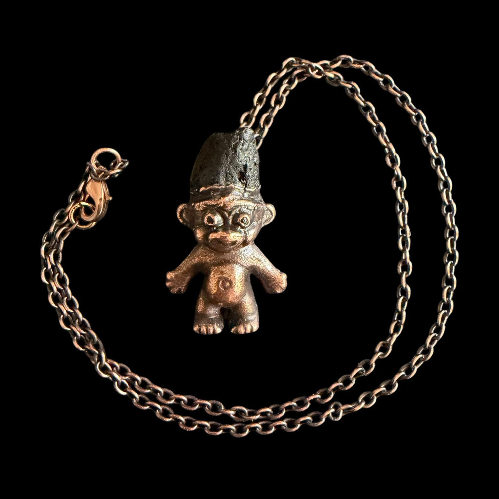 Black Tourmaline Troll Necklace | Electroformed Copper Pendant | Handmade Crystal Jewelry | Quirky Boho Good Luck Charm