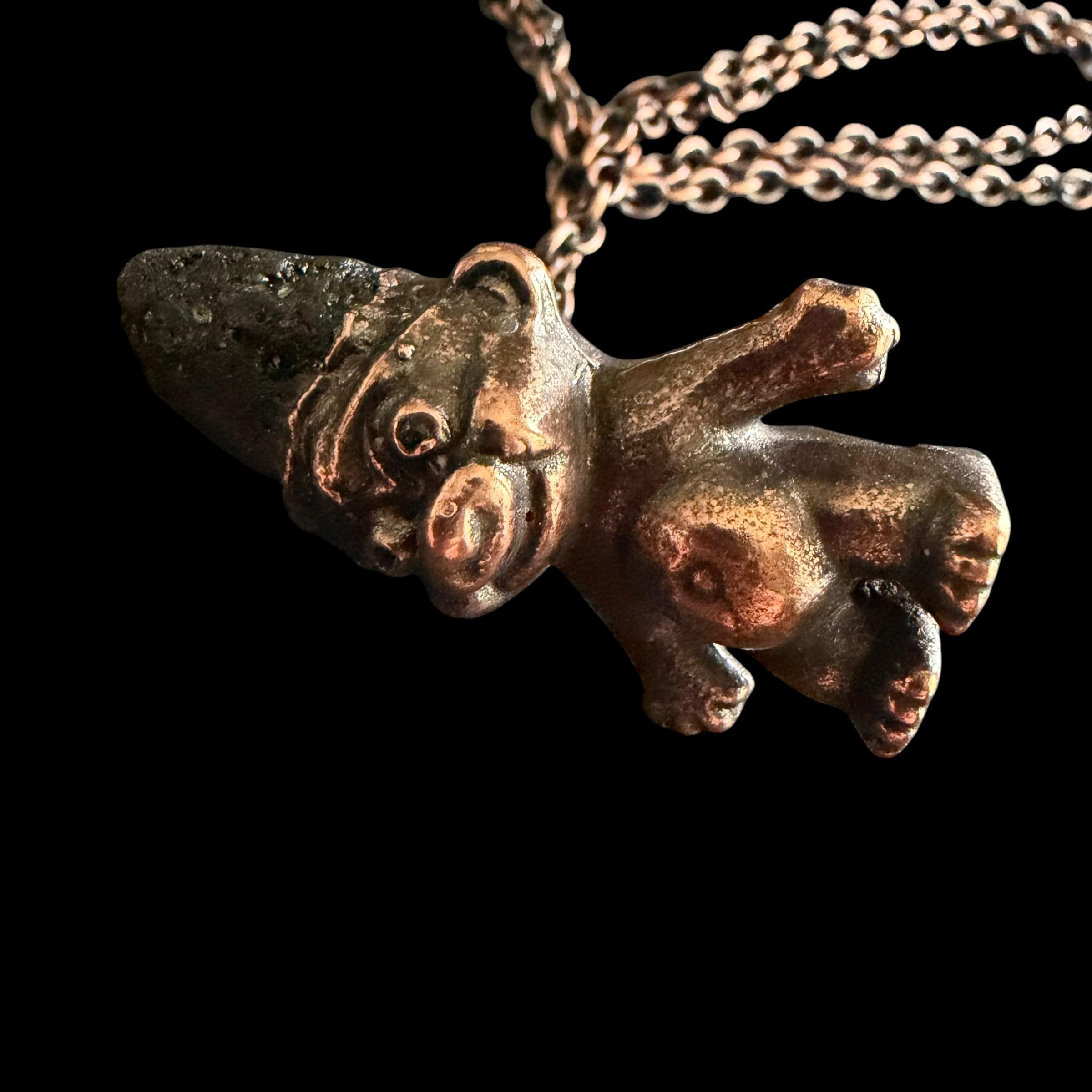 Black Tourmaline Troll Necklace | Electroformed Copper Pendant | Handmade Crystal Jewelry | Quirky Boho Good Luck Charm