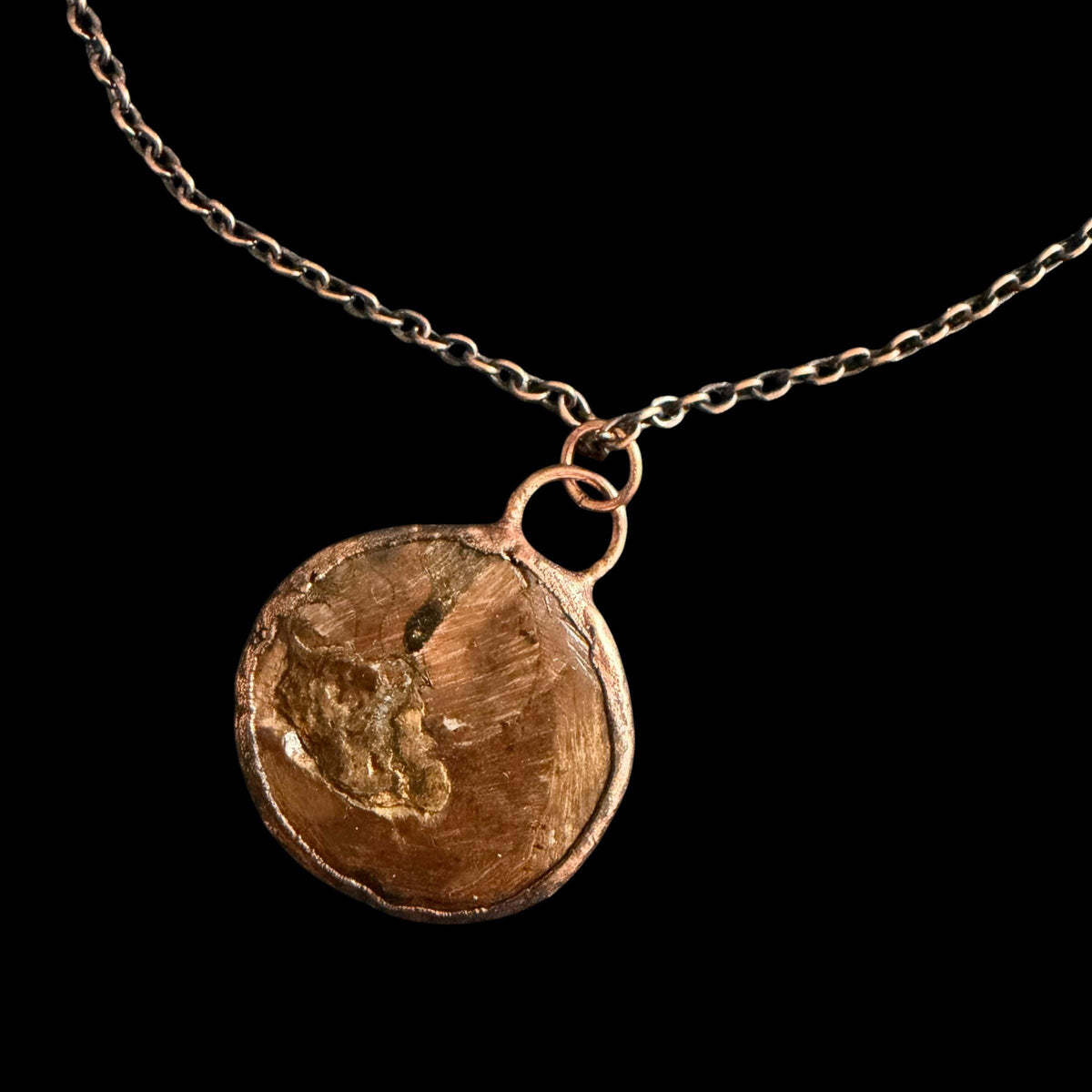 Ammonite Fossil Necklace | Electroformed Copper Pendant | Handmade Ancient Fossil Jewelry | Boho Spiral Necklace