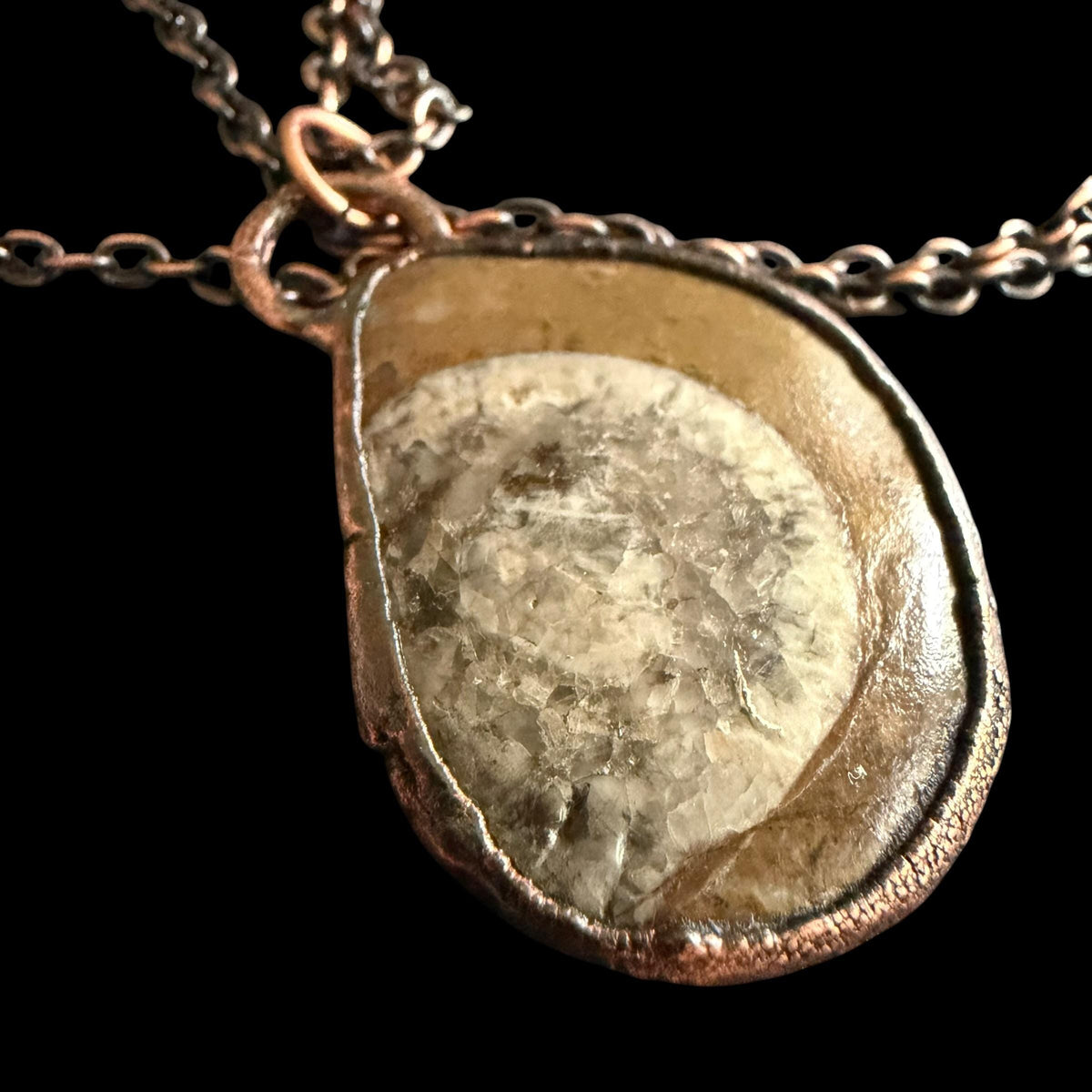Ammonite Fossil Necklace | Electroformed Copper Pendant | Handmade Ancient Fossil Jewelry | Boho Spiral Necklace