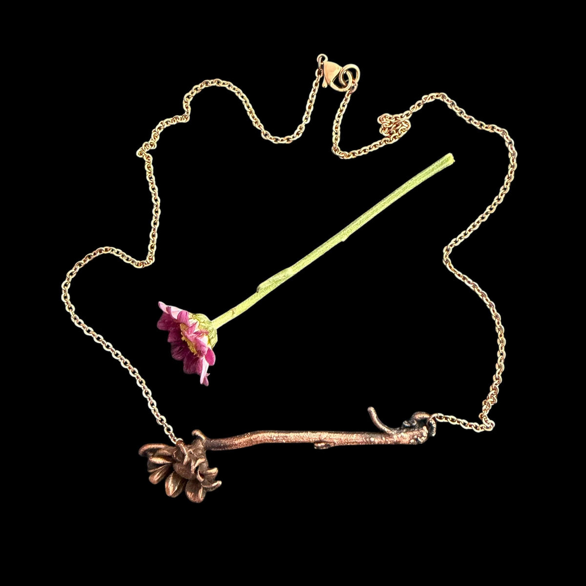 Electroformed Real Flower Stem Necklace | Copper Preserved Wildflower Bar Pendant | Handmade Botanical Jewelry | Boho Nature Gift
