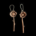 Real Daisy Flower Stem Dangle Earrings | Electroformed Copper Wildflower | Handmade Botanical Jewelry | Boho Nature Earrings