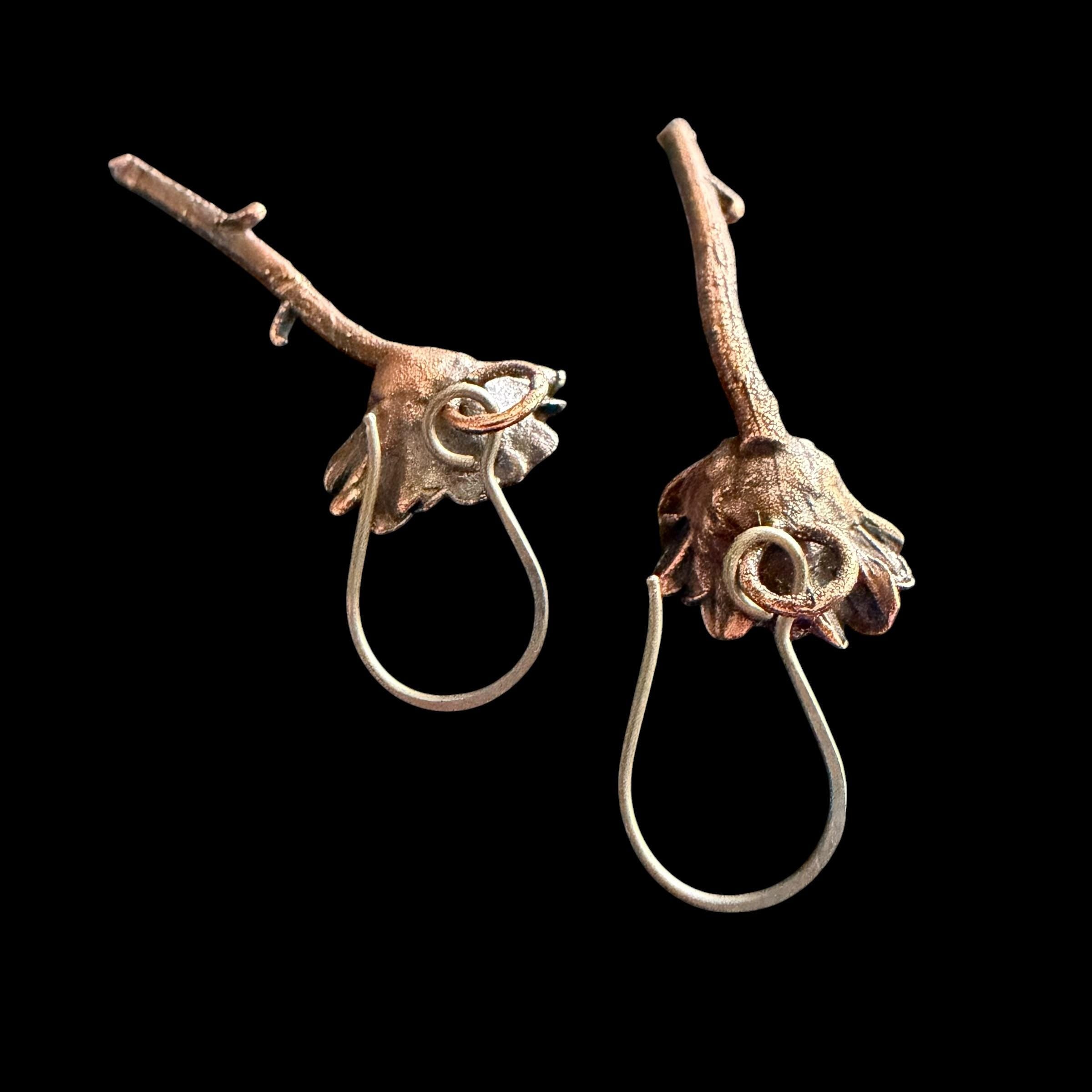 Real Daisy Flower Stem Dangle Earrings | Electroformed Copper Wildflower | Handmade Botanical Jewelry | Boho Nature Earrings