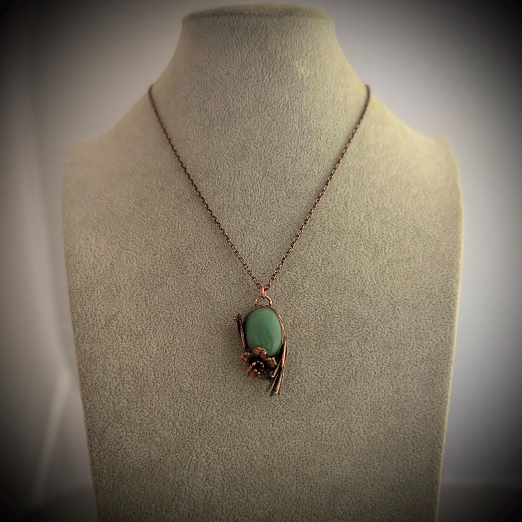 Amazonite Real Flower Necklace | Electroformed Copper Botanical Pendant | Handmade Crystal Jewelry | Boho Nature Necklace