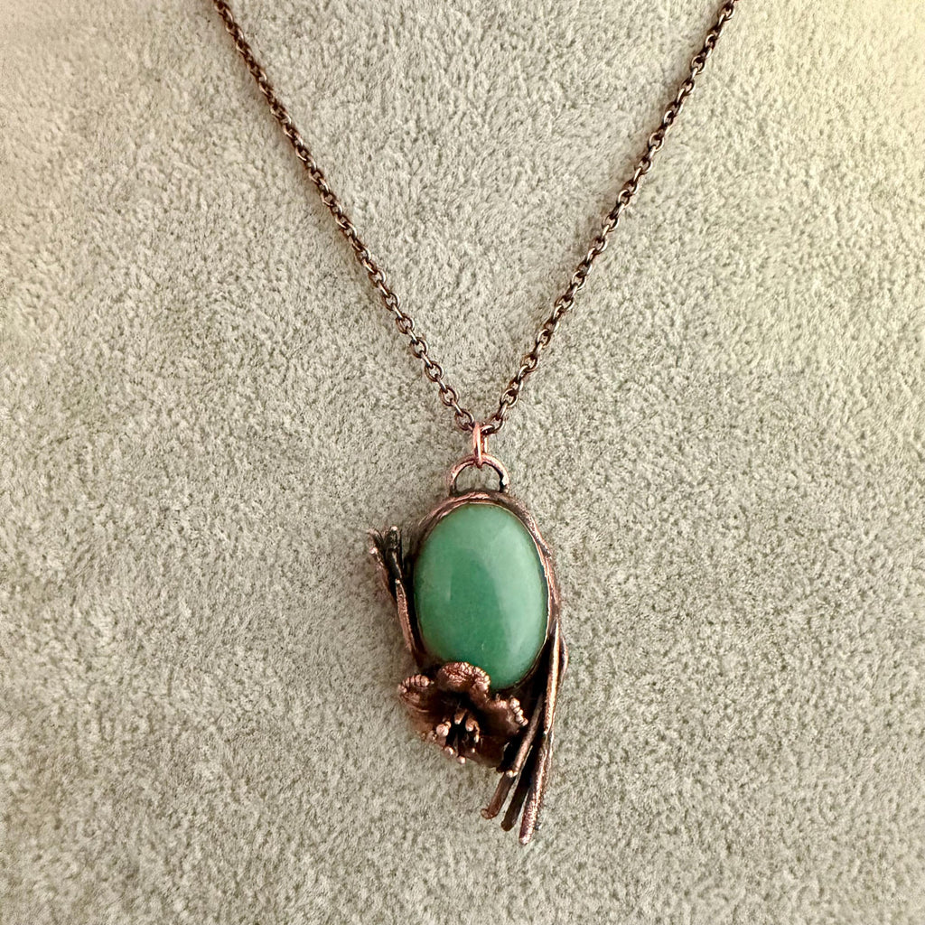Amazonite Real Flower Necklace | Electroformed Copper Botanical Pendant | Handmade Crystal Jewelry | Boho Nature Necklace