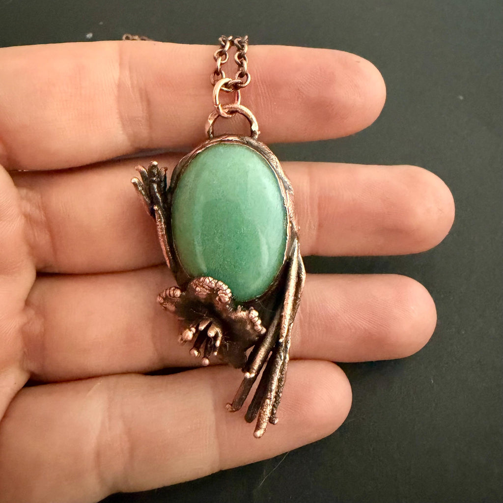 Amazonite Real Flower Necklace | Electroformed Copper Botanical Pendant | Handmade Crystal Jewelry | Boho Nature Necklace