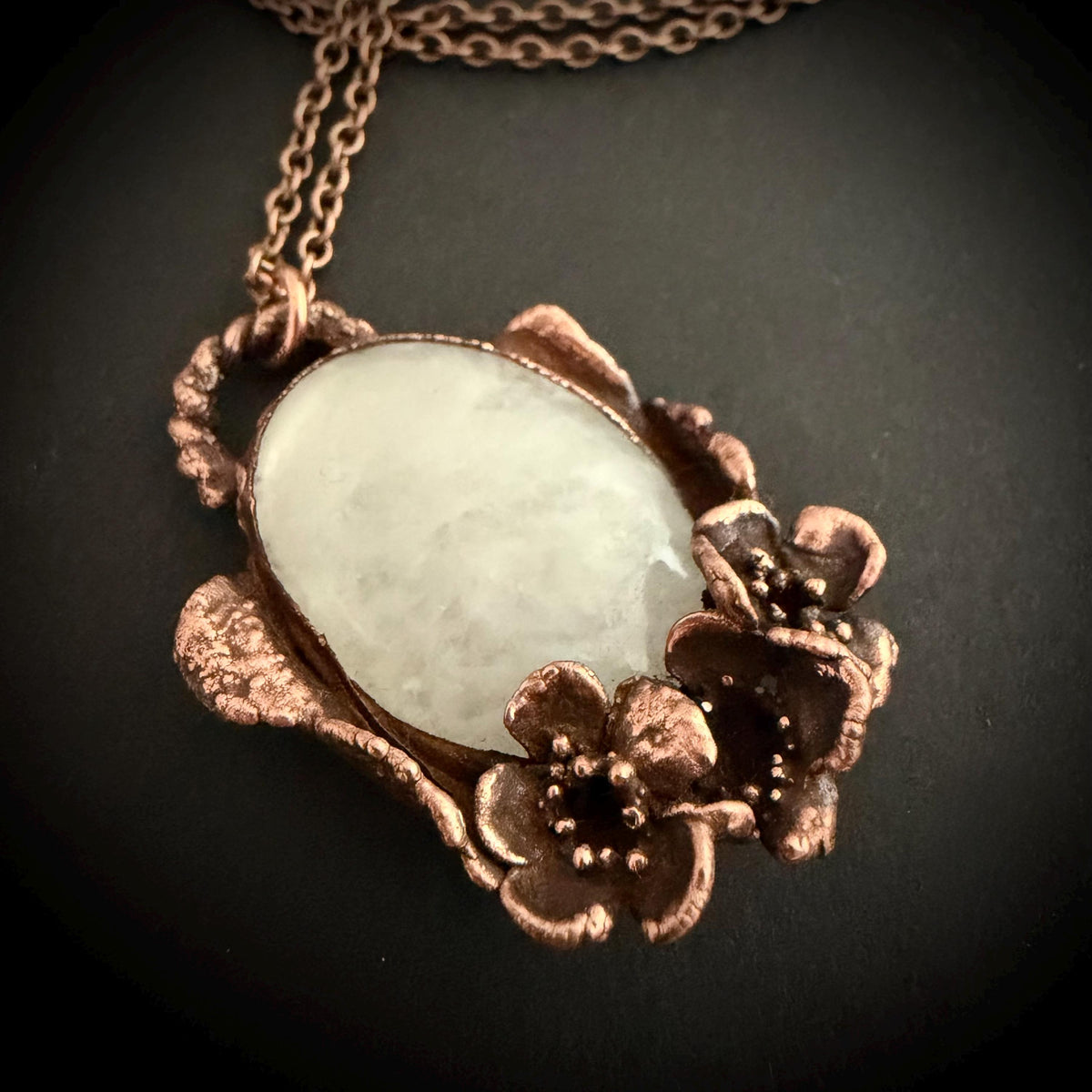 Quartz Real Flower Necklace | Electroformed Copper Botanical Pendant | Handmade Crystal Jewelry | Boho Healing Necklace